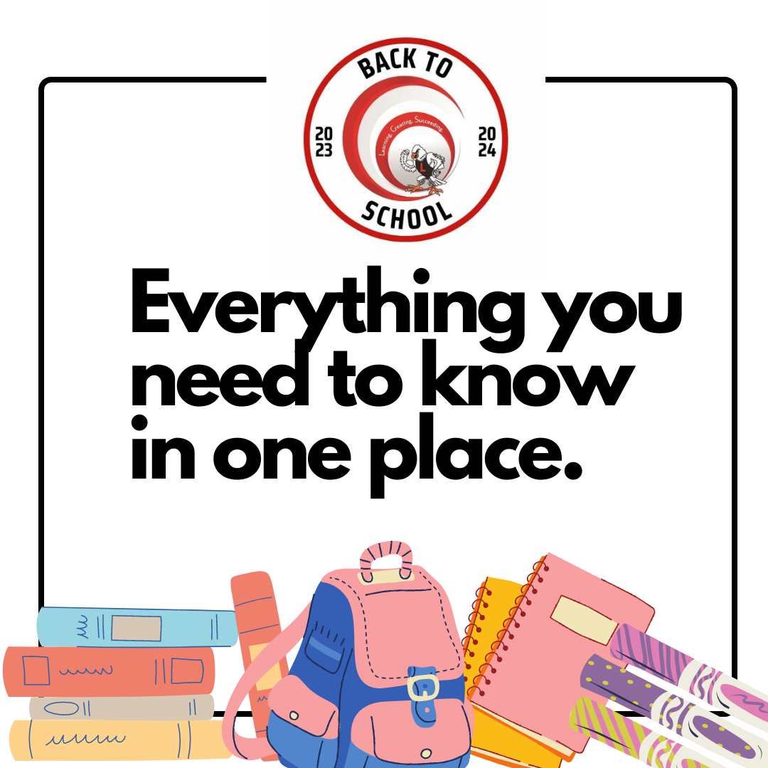 School supplies with text "everything you need to know in one place."