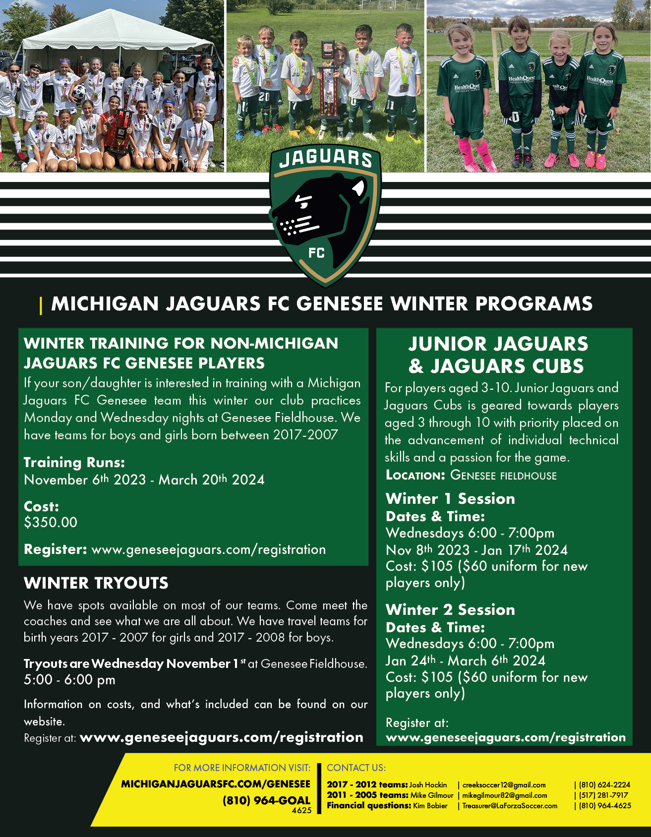Jichgian Jauars FC Genesee Winter Programs contact us 810-624-2224