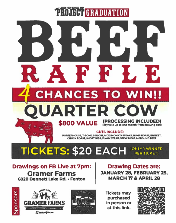 LHS 2024 Project Graduation Beef Raffle 4 chances to win!! quarter cow $800 value
