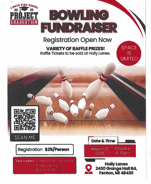 LINDEN HIGH SCHOOL PROJECT GRADUATION BOWLING FUNDRAISER MAR 21 6:30 PM AT HOLLY LANES