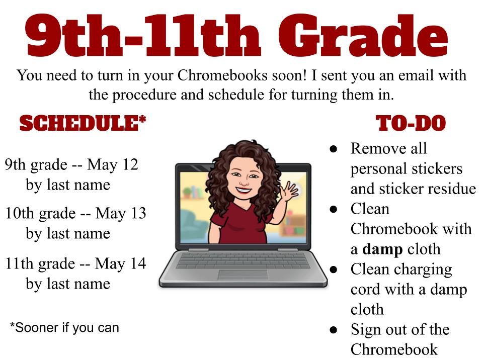schedule and procedures for turning in Chromebooks