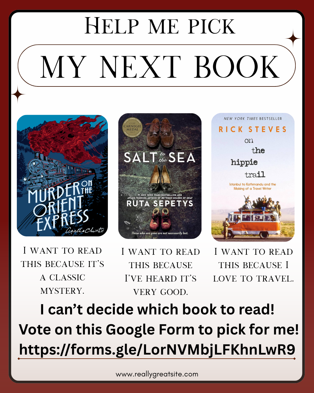 announcement of contest to pick librarian's next book