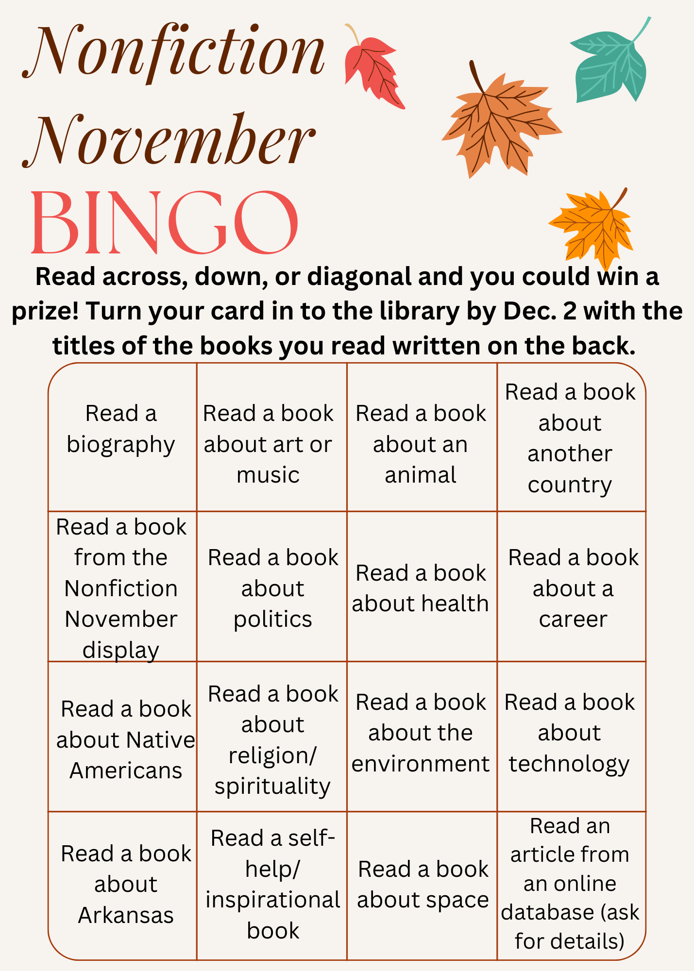 Nonfiction November Bingo sheet