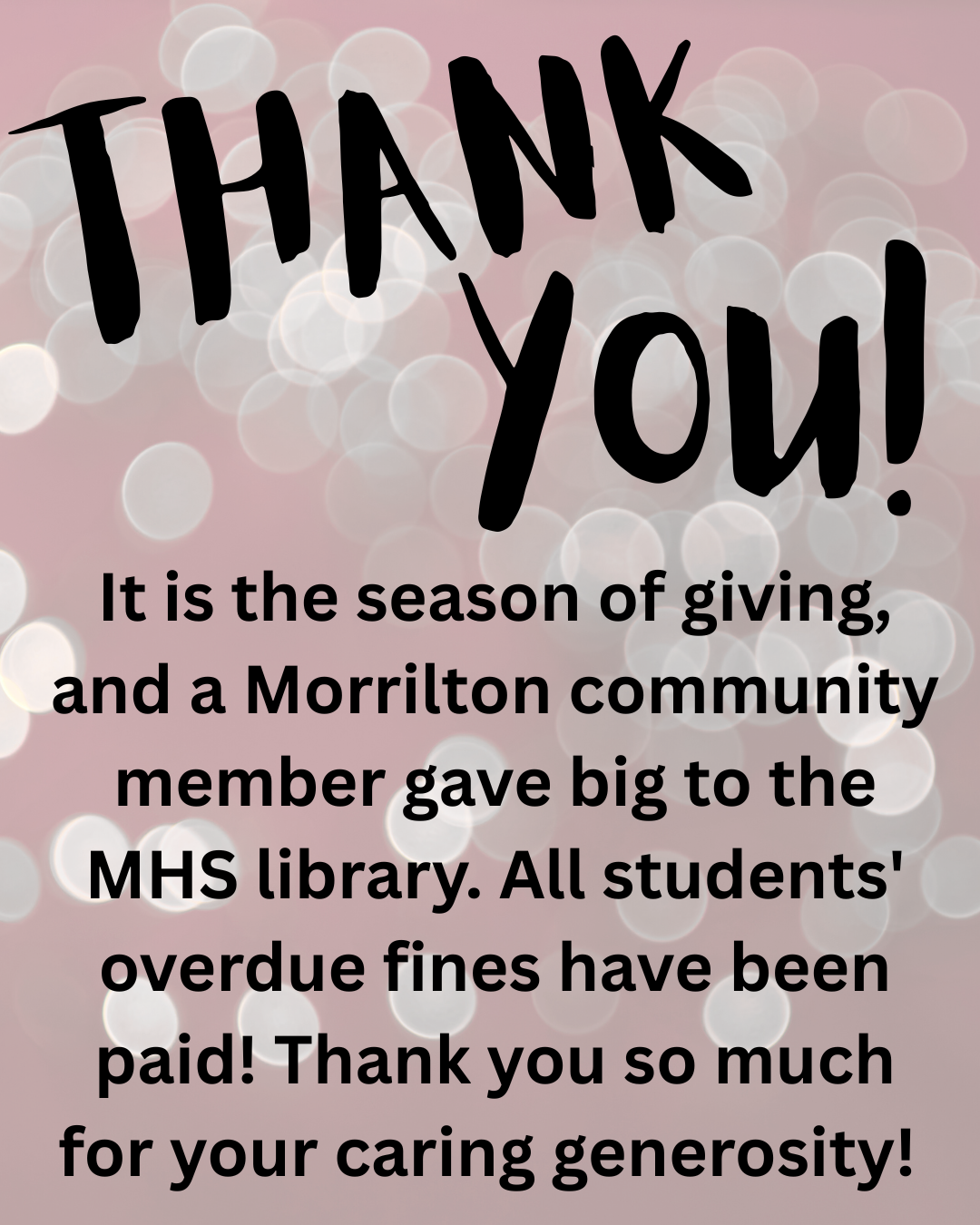 maroon and gray bokeh dot background with black text thanking community member for donation