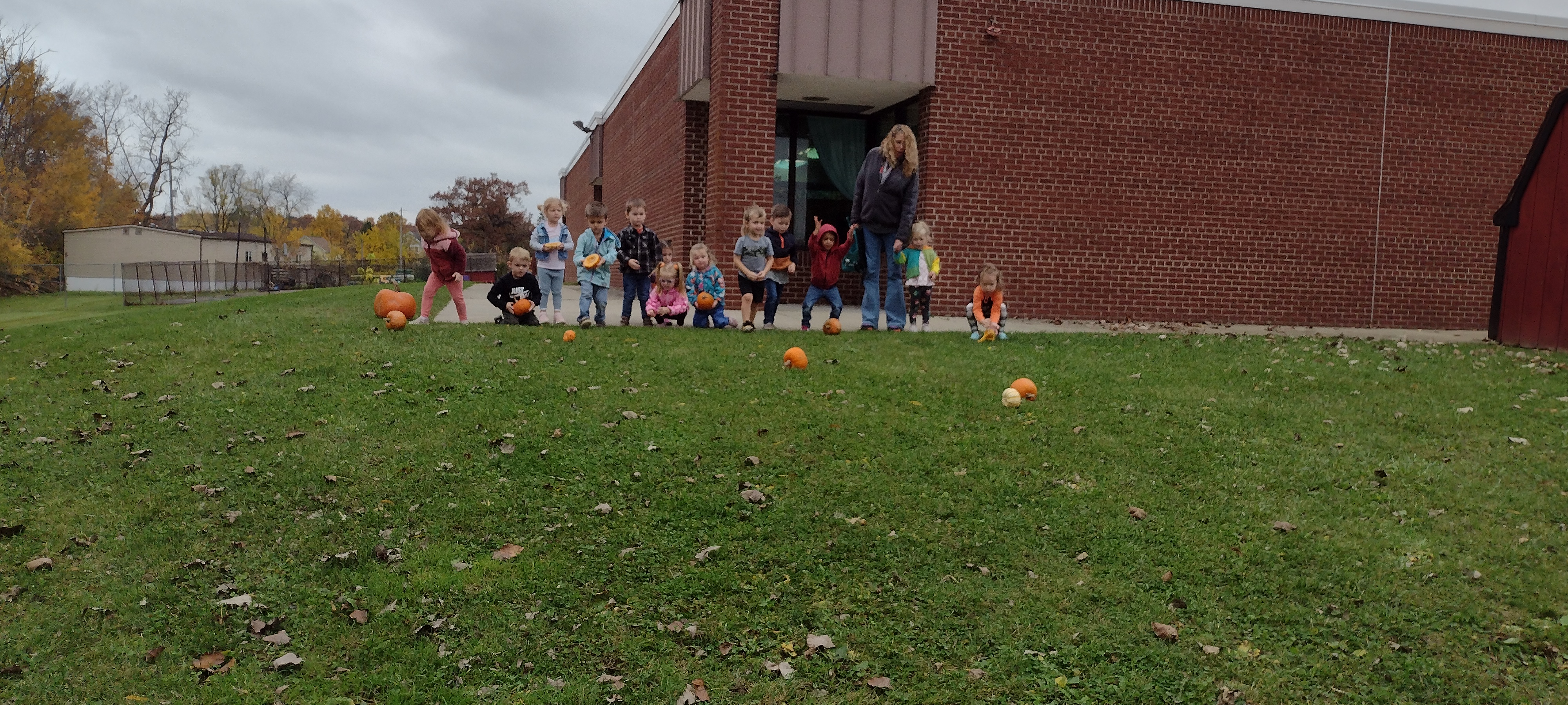 rolling pumpkins down the hill