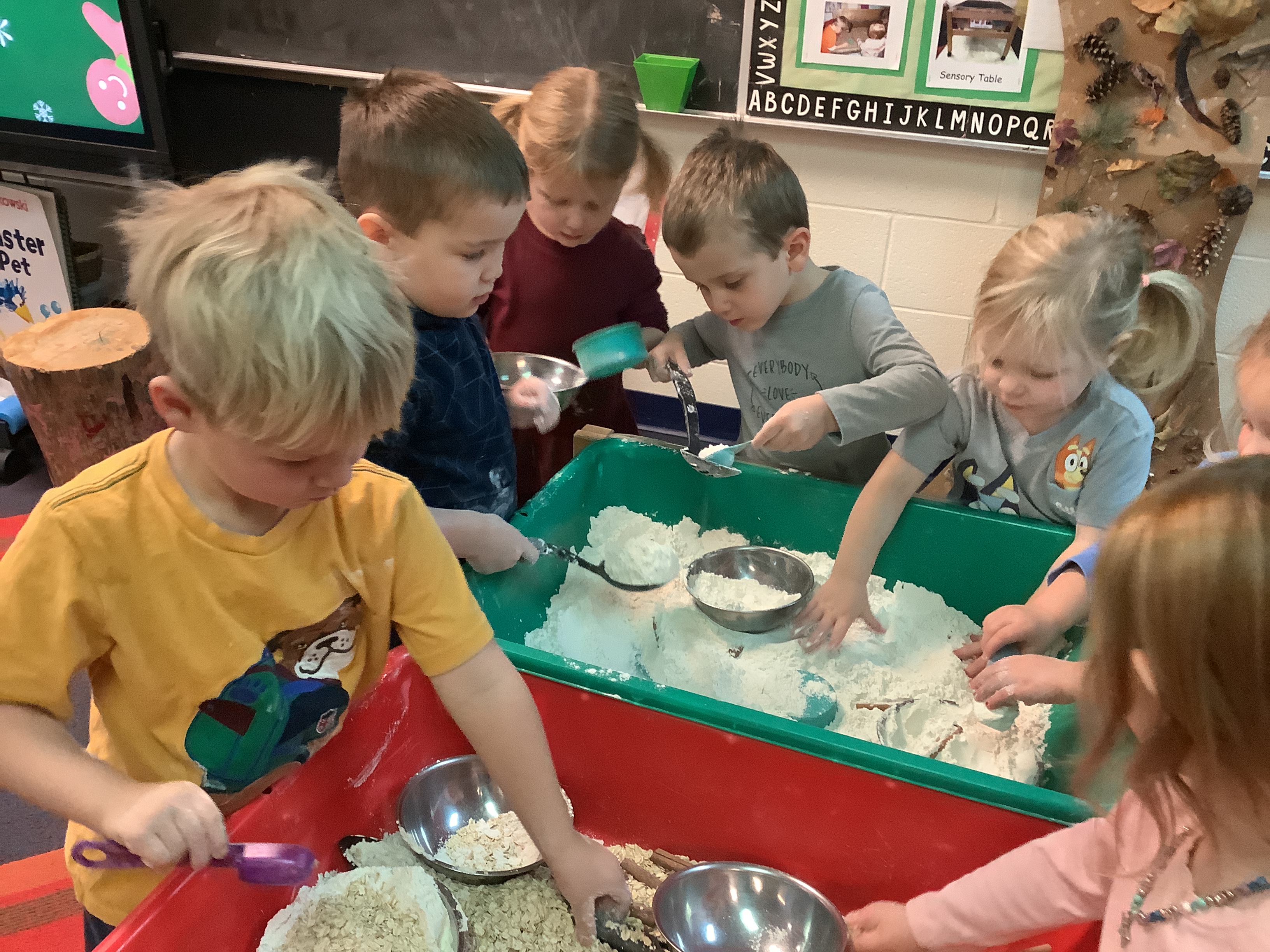Flour and oatmeal in the sensory table