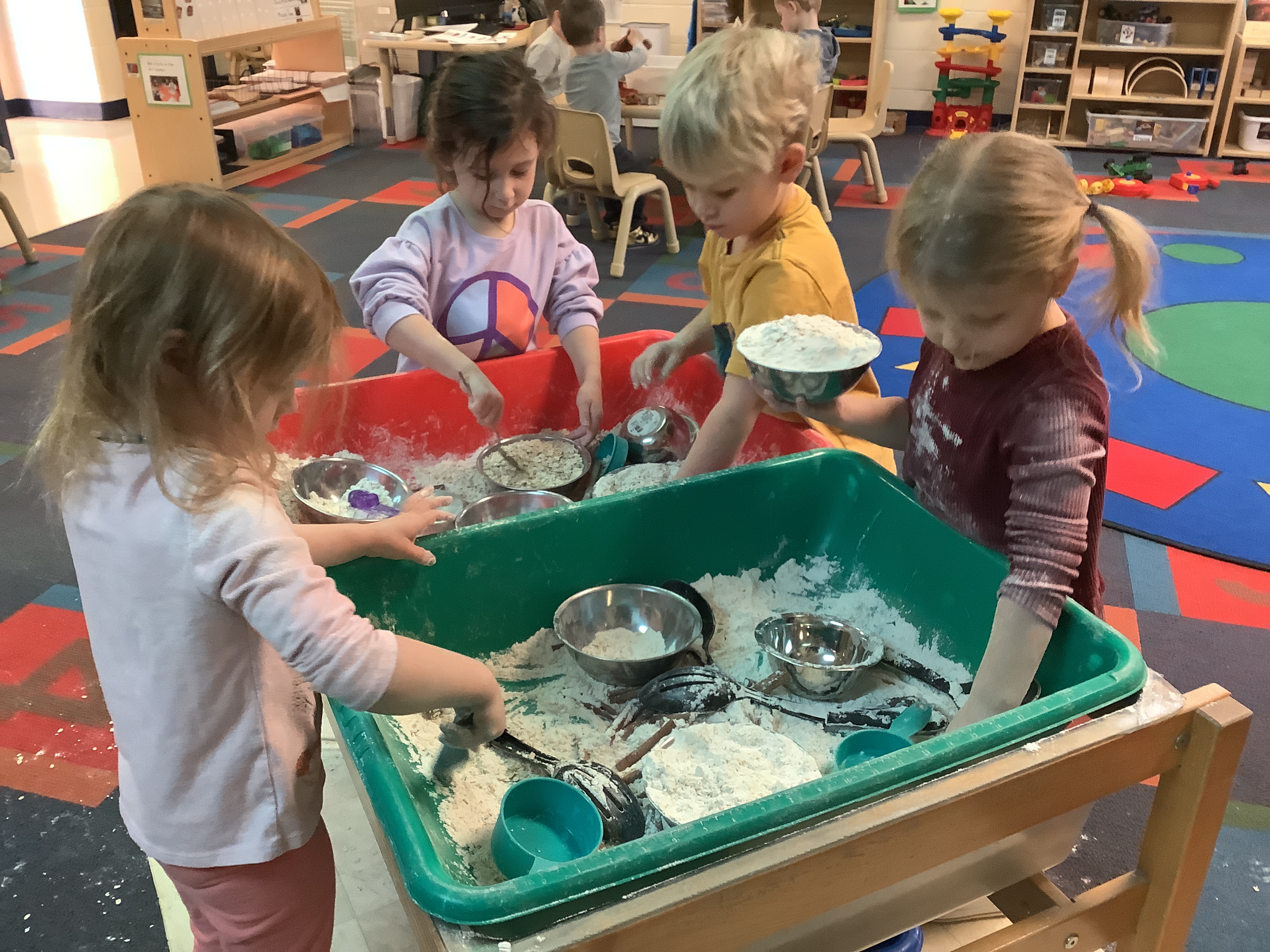 Flour and oatmeal in the sensory table