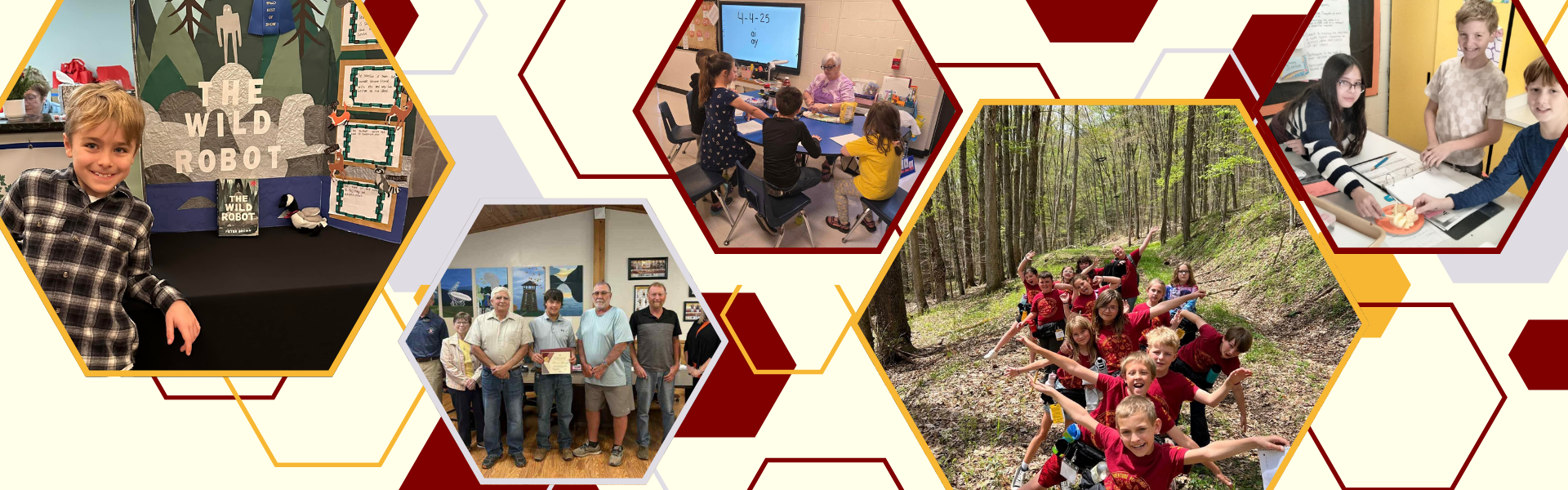 Photos of children and a maroon background and text: Pocahontas County Schools: Doing great things in WV!