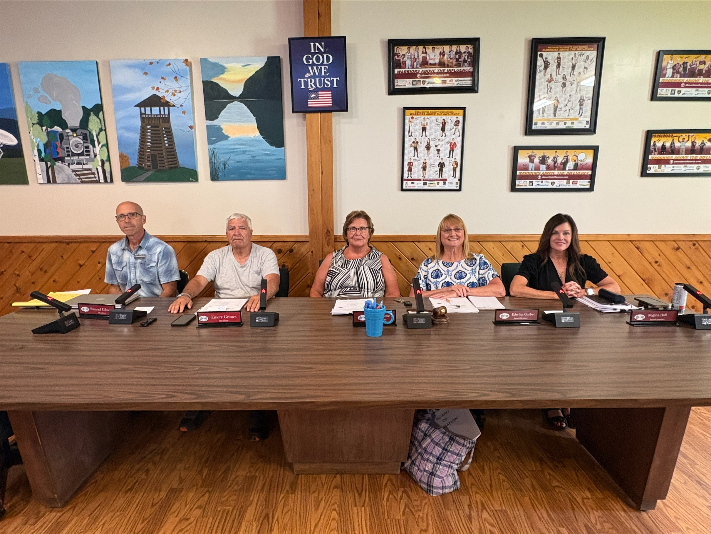 Pocahontas County Board Members: (Left to right) Sam Gibson, Emery Grimes, Connie Rose (President), Edwina Garber, and Regina Hall (Vice President)