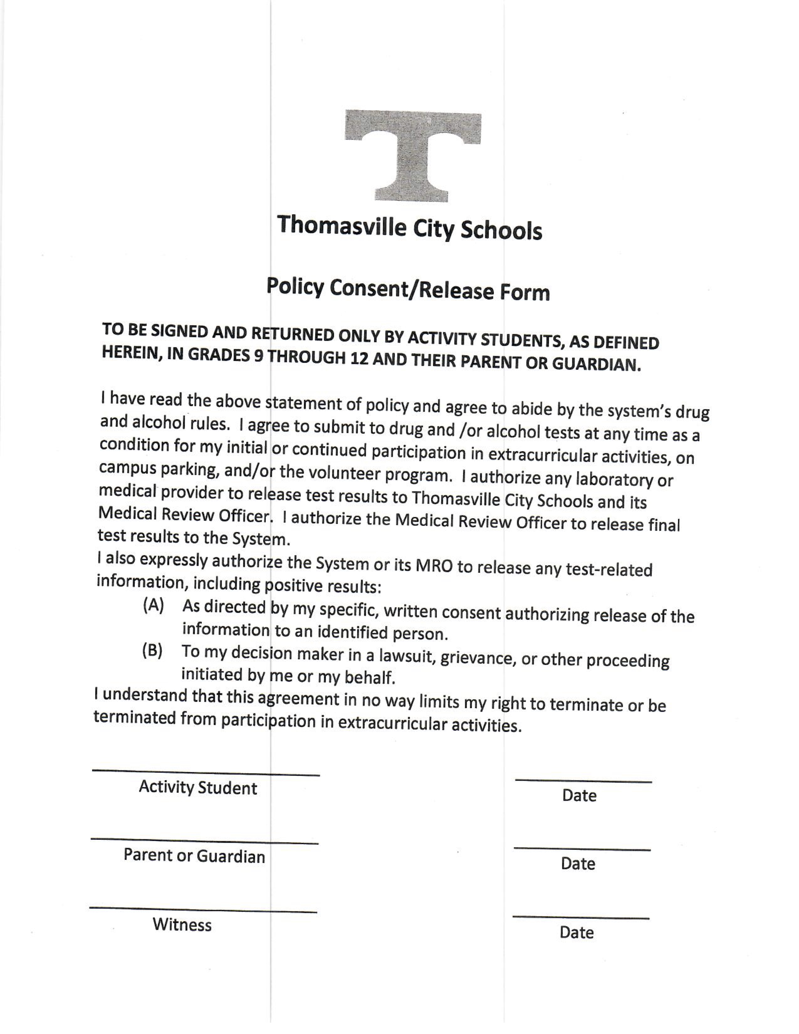 THS Parking Permit forms 2022 Thomasville High School