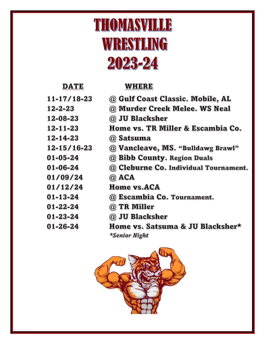 23-24 THS wrestling schedule