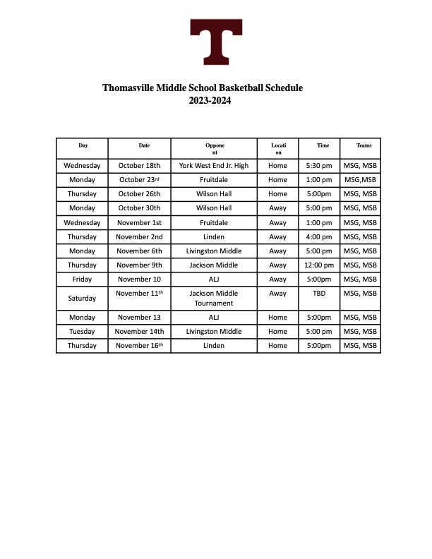 TMS basketball Thomasville Middle School