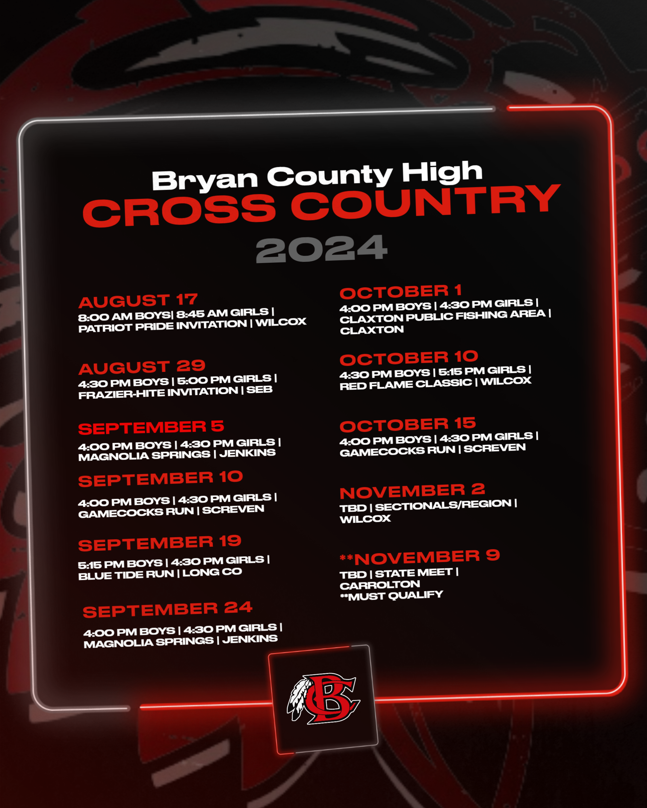 BCHS XC Schedule