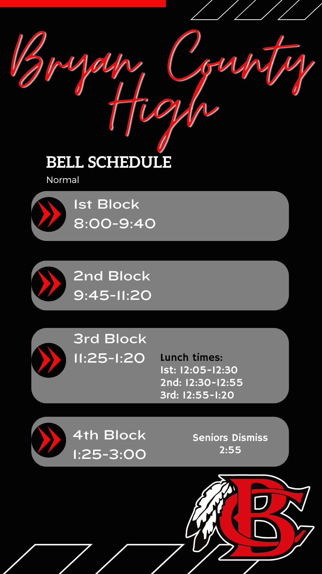 HS Mon - Wed - Thu Schedule