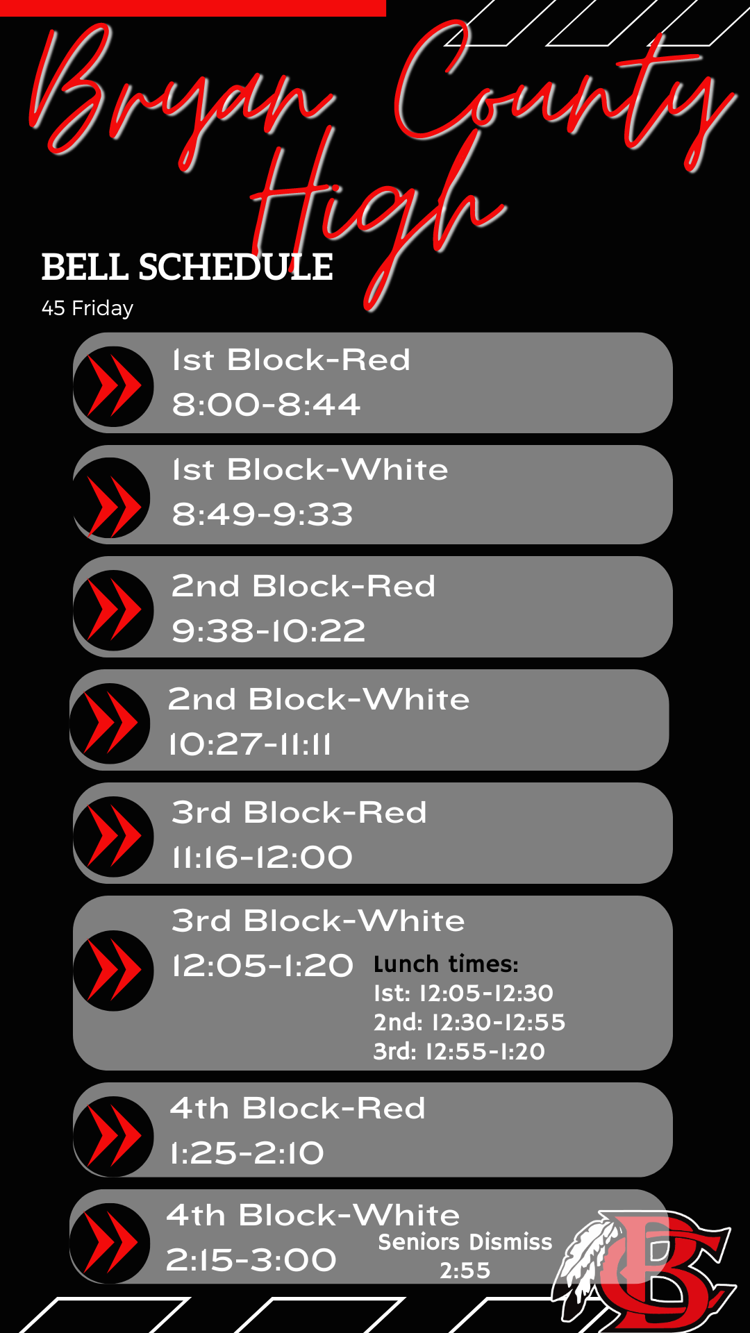 HS - 45 Friday Bell Schedule