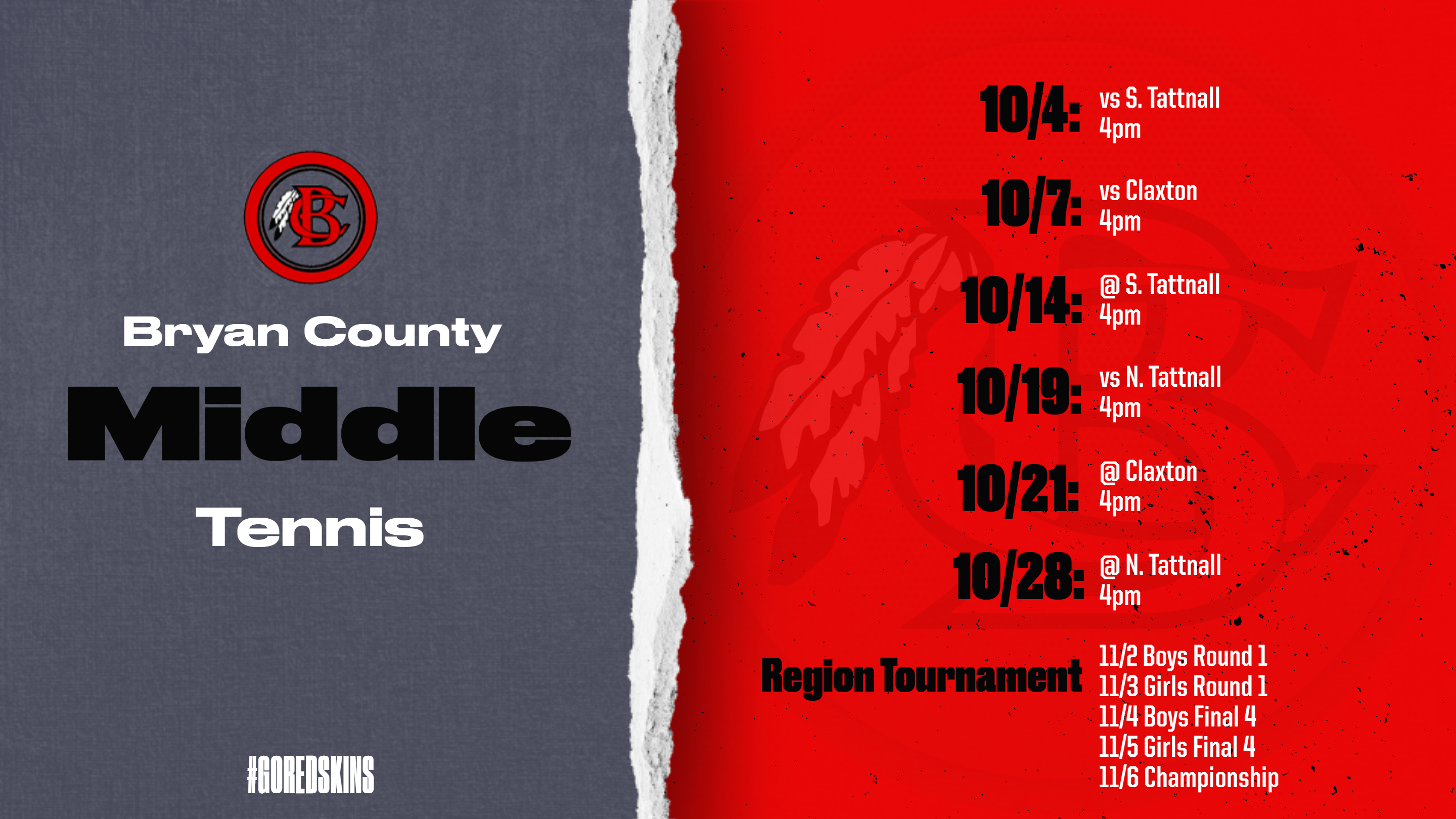 Middle School Tennis Schedule 2021