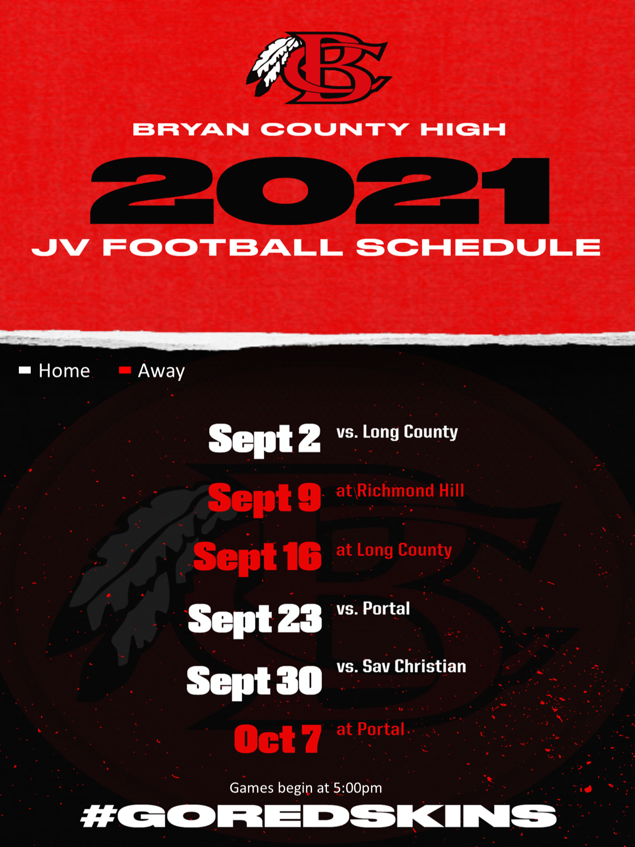 High School JV Football Schedule 2021