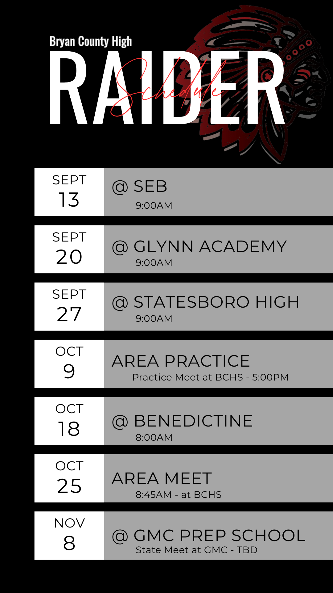 High School Raiders Schedule