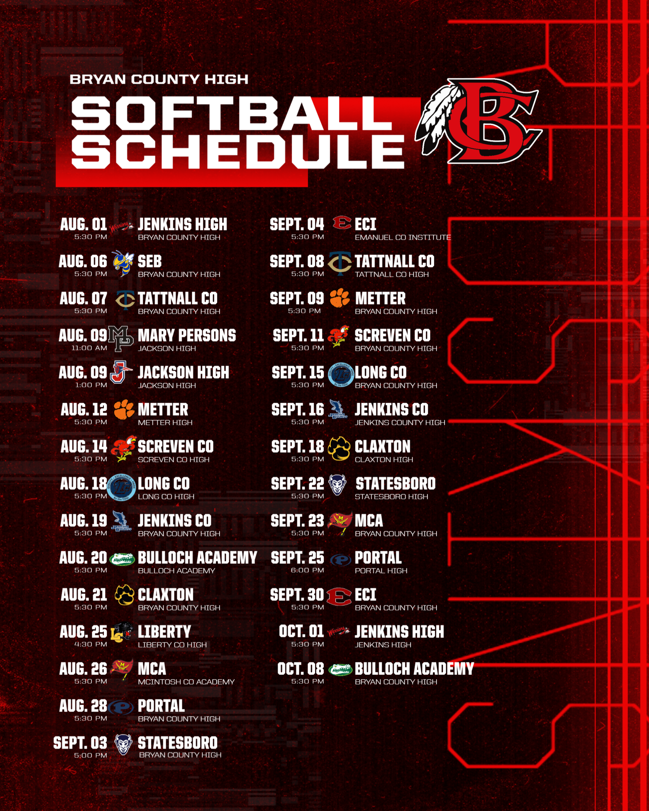 High School Softball Schedule 2022