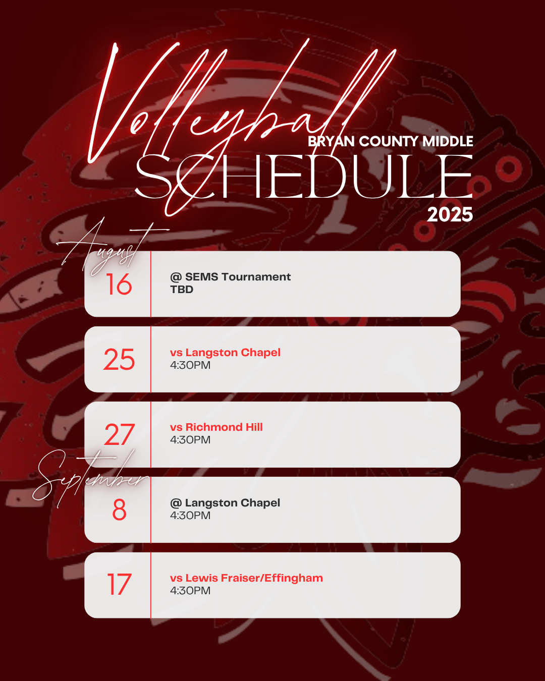 Middle School Volleyball Schedule 2022