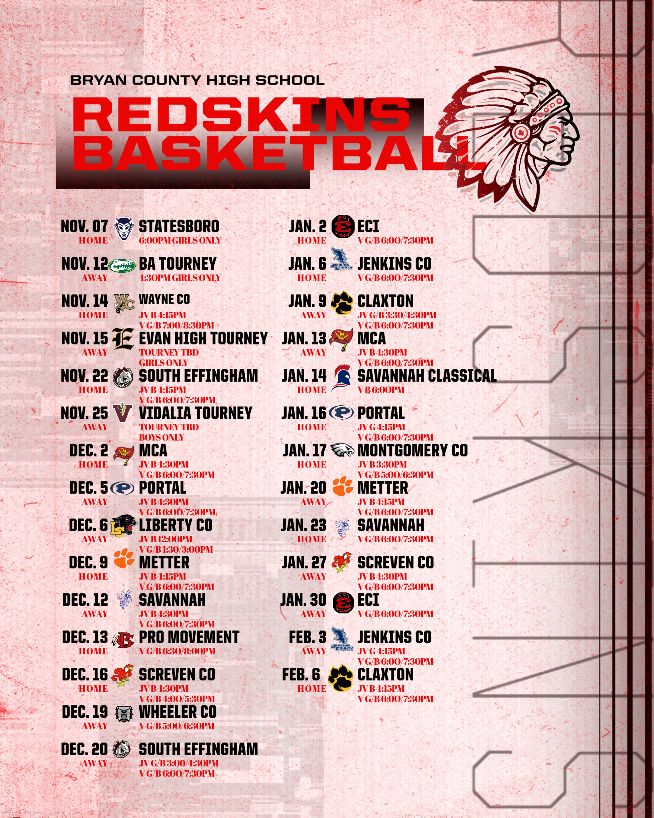 BCH Basketball Schedule