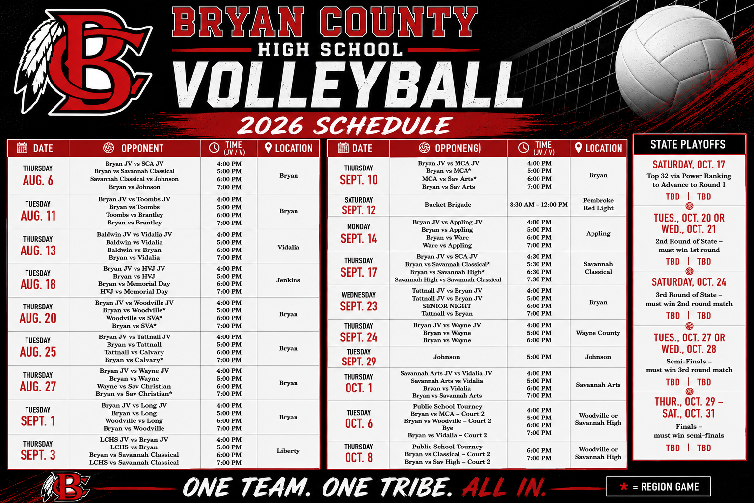 High School Volleyball Schedule