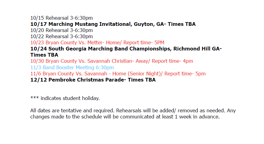 Pride of the Tribe Fall Schedule