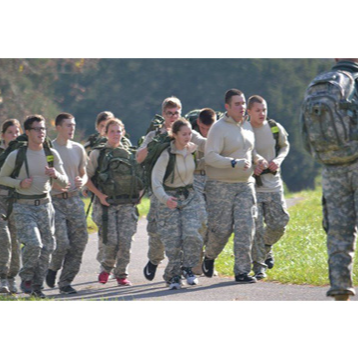 Students jogging in formation