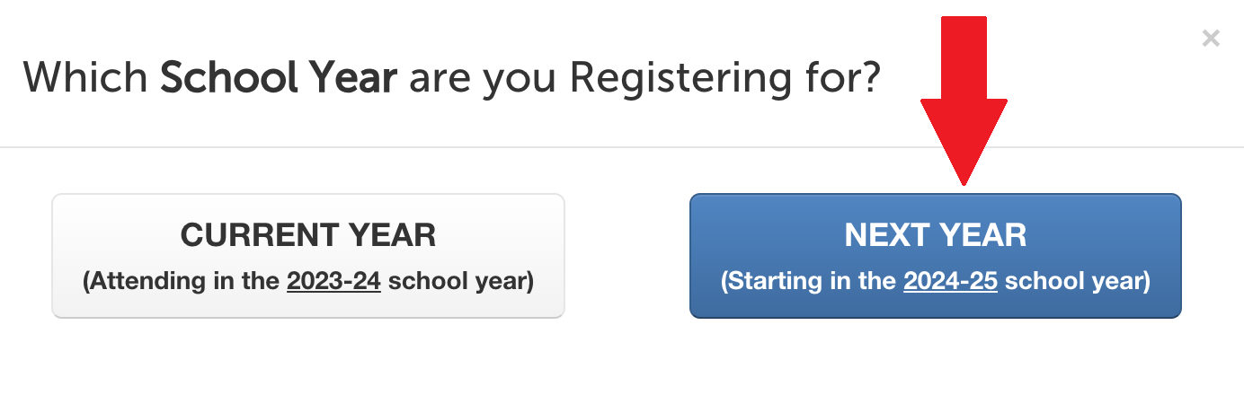 Select the BLUE box when adding a new student for next school year.