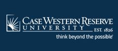 Case Western Reserve University Logo with white lettering and a  Blue background