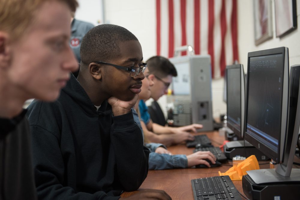 Engineering students working