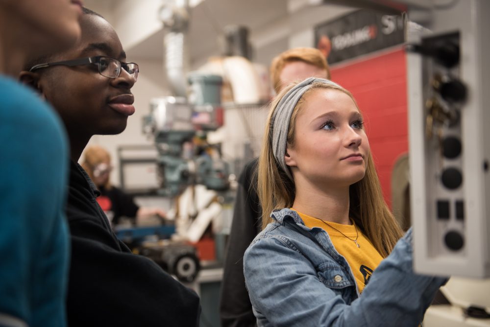 Engineering students working