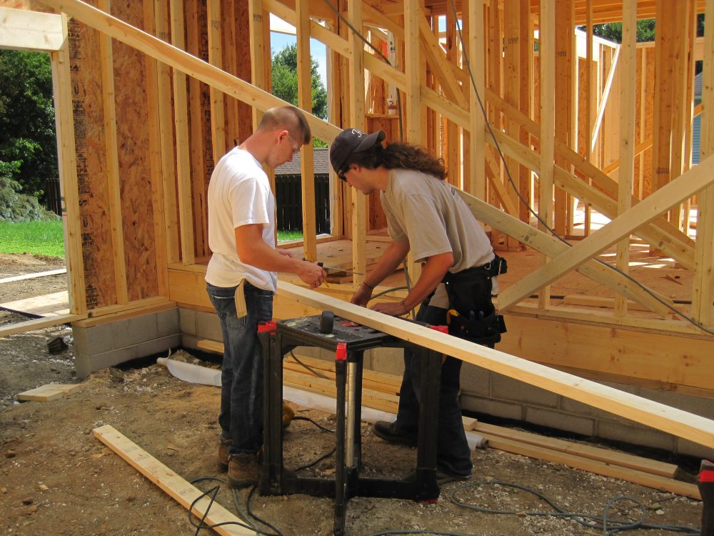 Construction students working