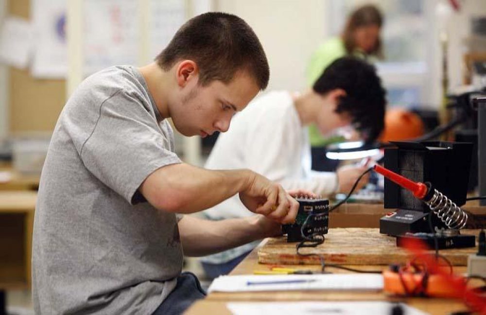 Programming students working