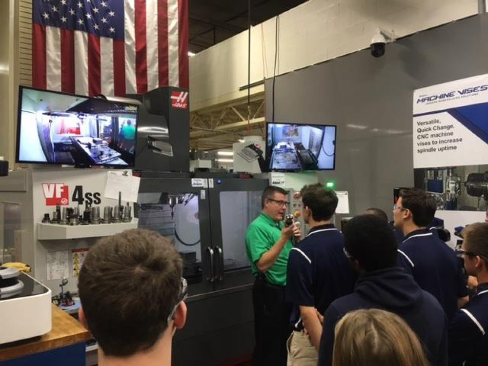 Students listening to a tour guide