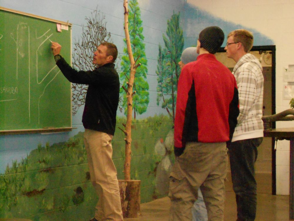 Students watching professor write on the board