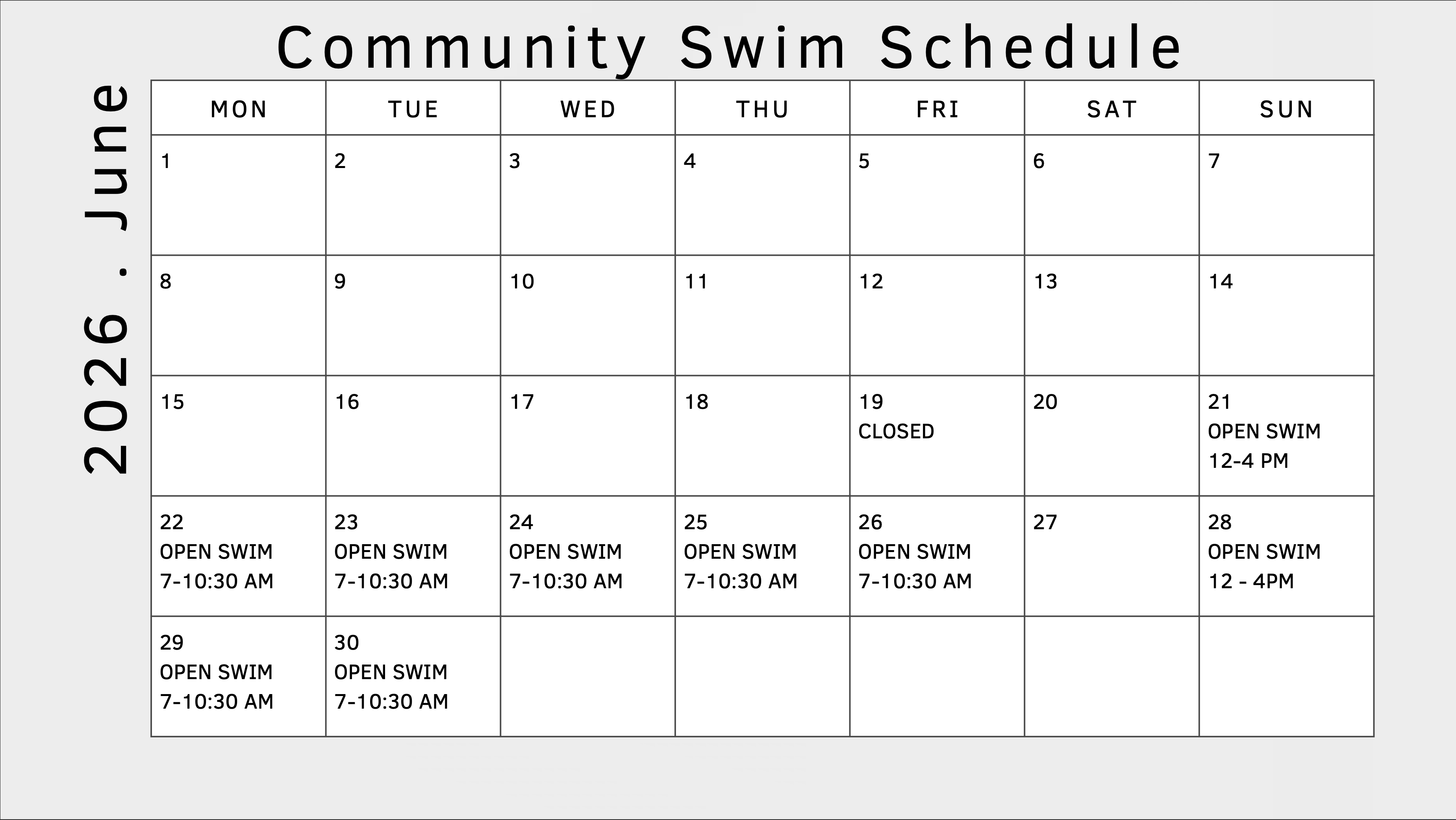 June Swim Schedule