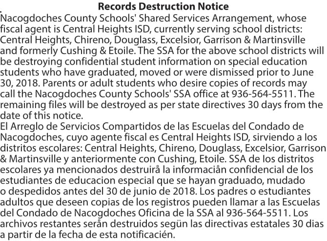 Records Destruction Notice