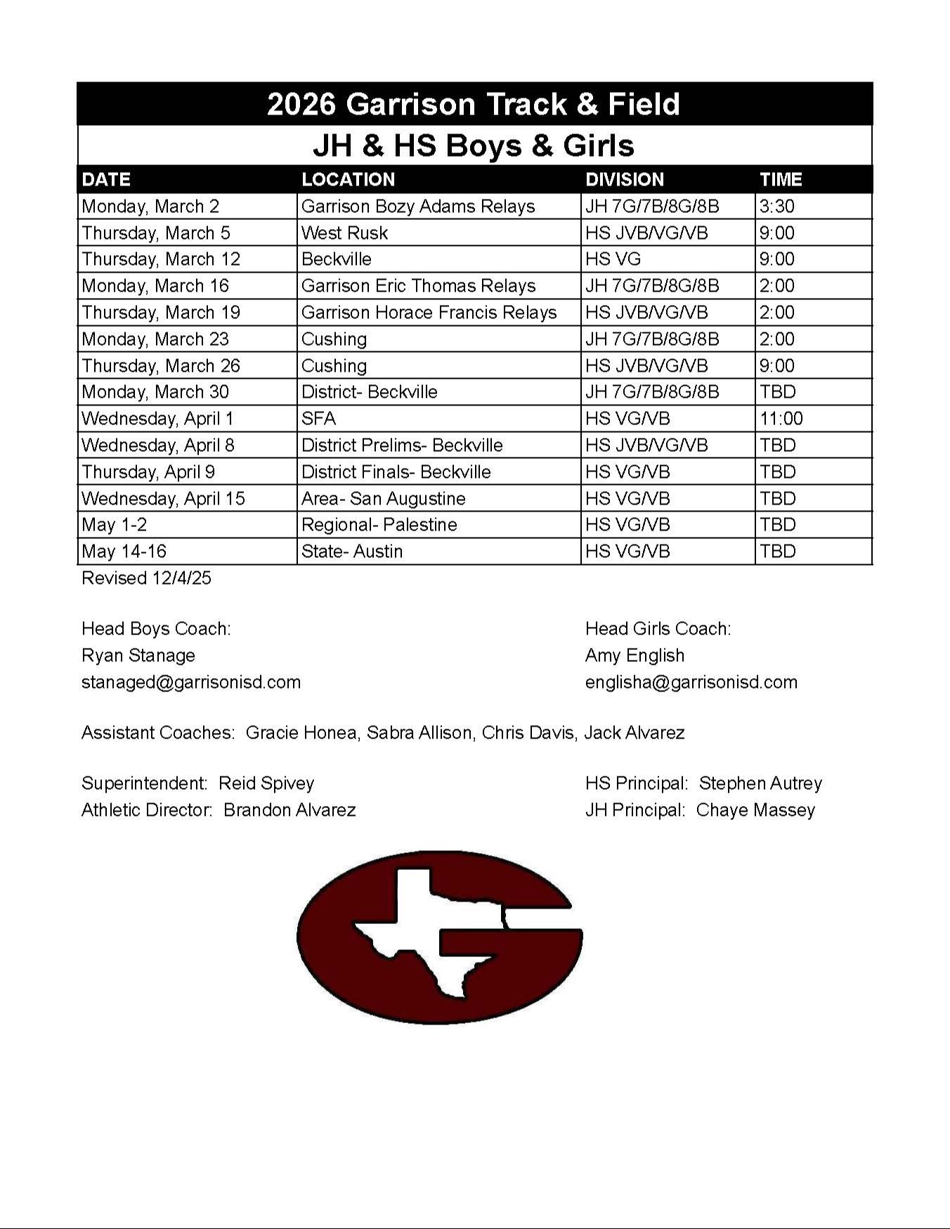 Track Schedule