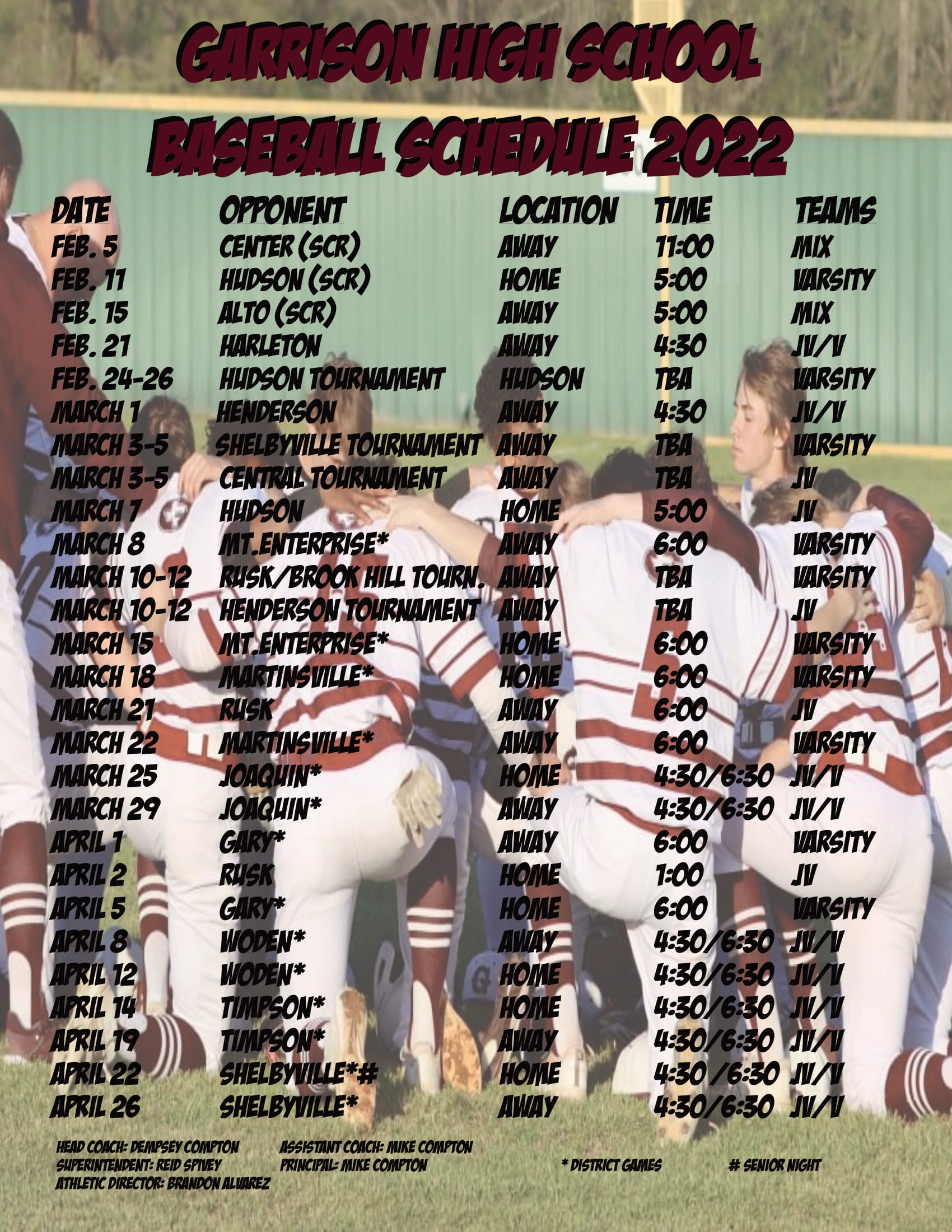 Baseball Schedule 2022