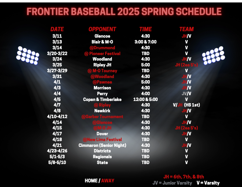 25 Spring Baseball Schedule