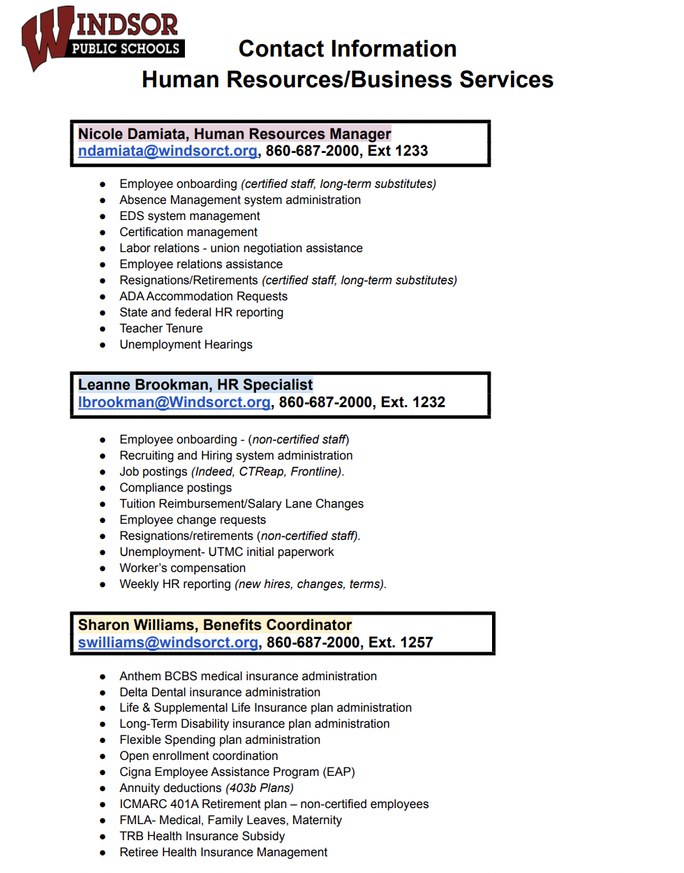 Who to contact HR