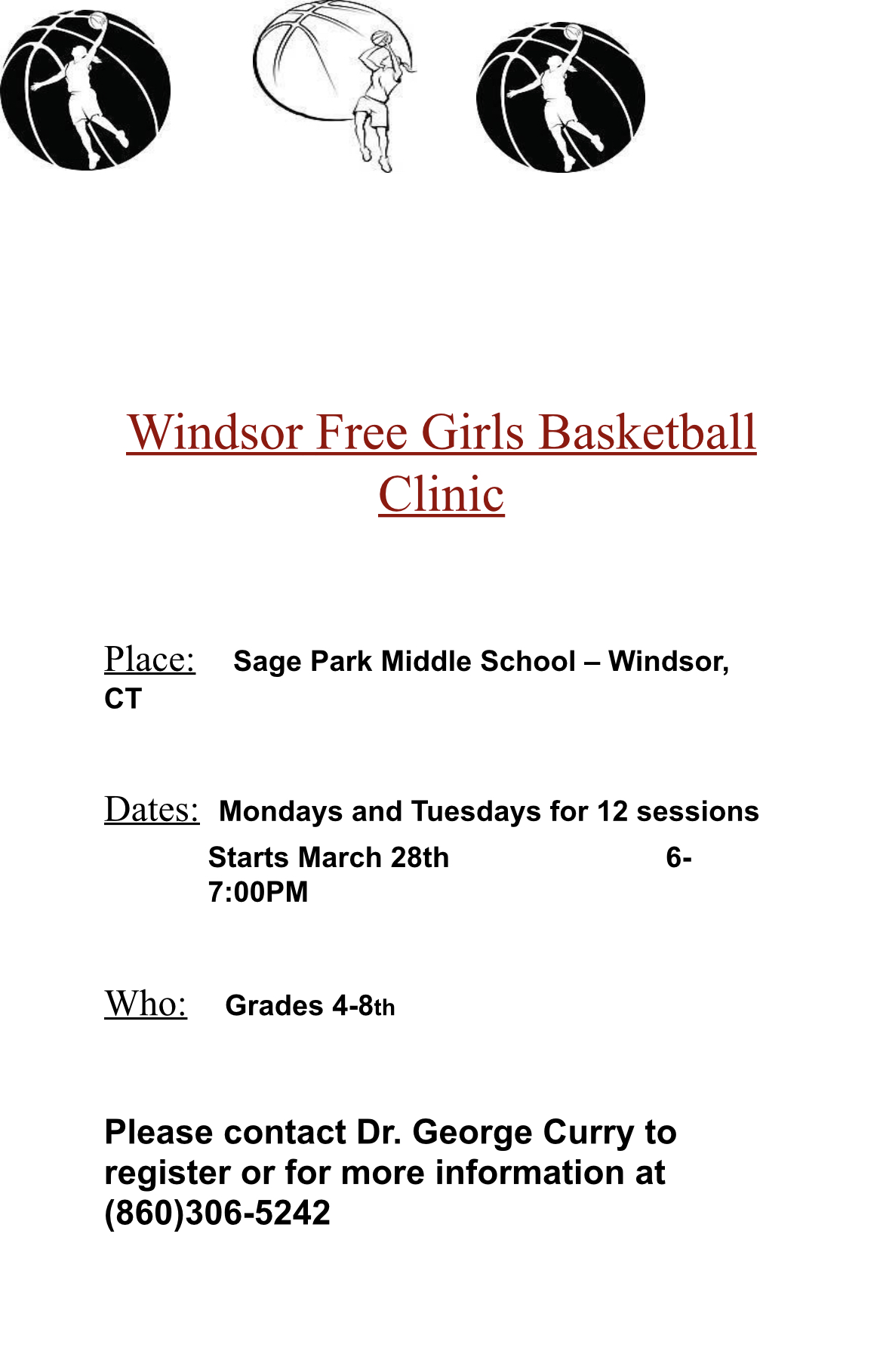 Free Windsor Girls Basketball Clinic (12 Sessions starting 3.28) 
