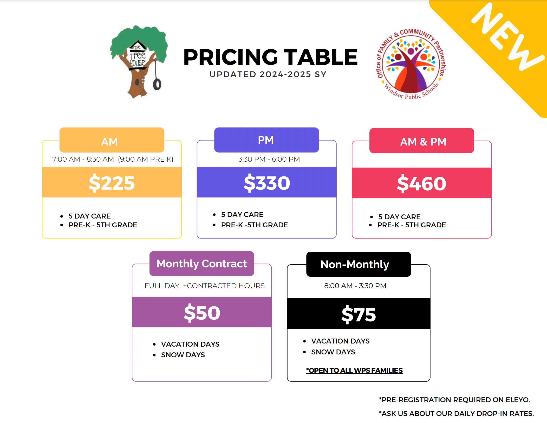 tree House price schedule 