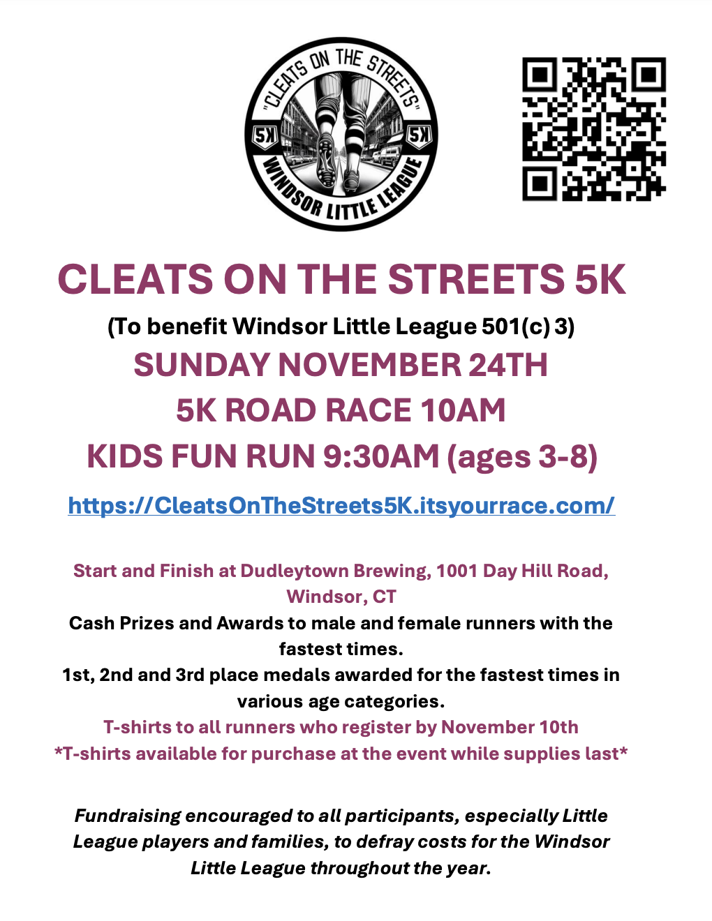 Cleats on the streets 5k November 24 