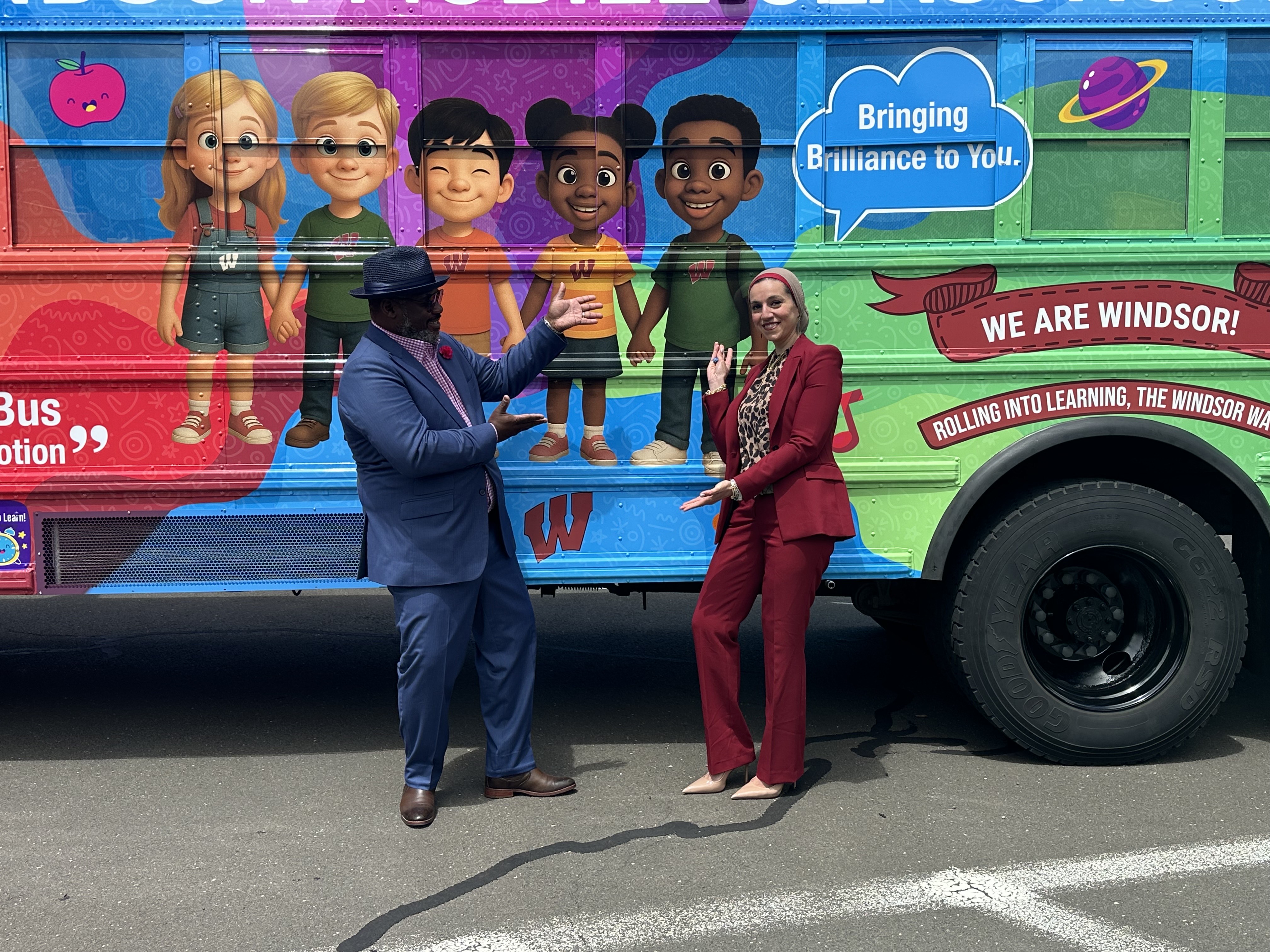 Dr. Hill and Dr. Hady at Mobile Classroom Reveal. MAy 2025