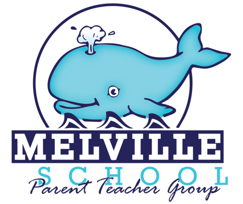 Image of Squirt the whale with the Melville Parent Teacher Group logo at the bottom