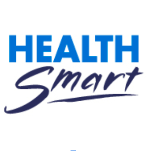 White background with light blue letters that spell the word "health" above dark blue letters that spell the word "smart."