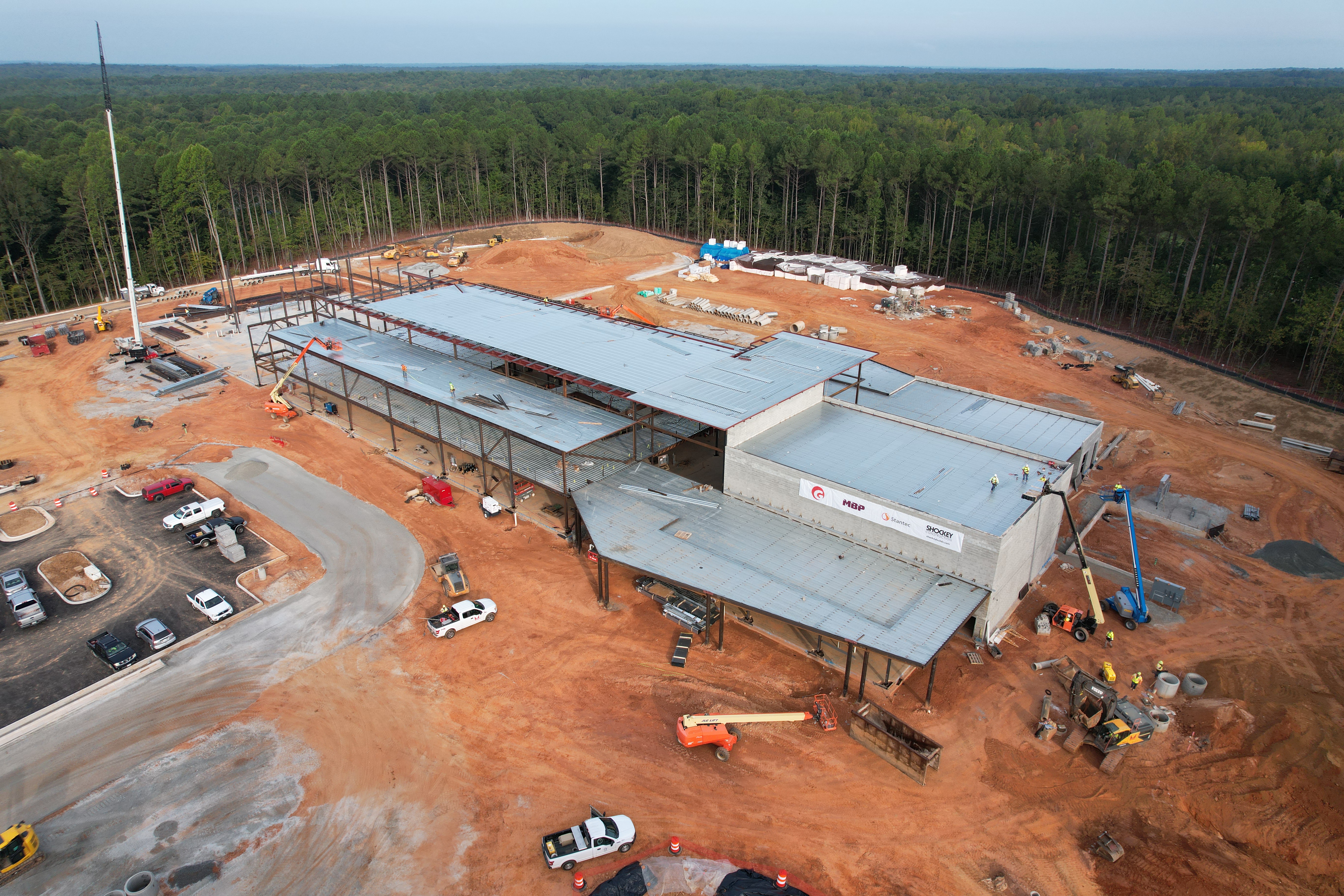 Drone footage of school building under construction as of 9/20/2023