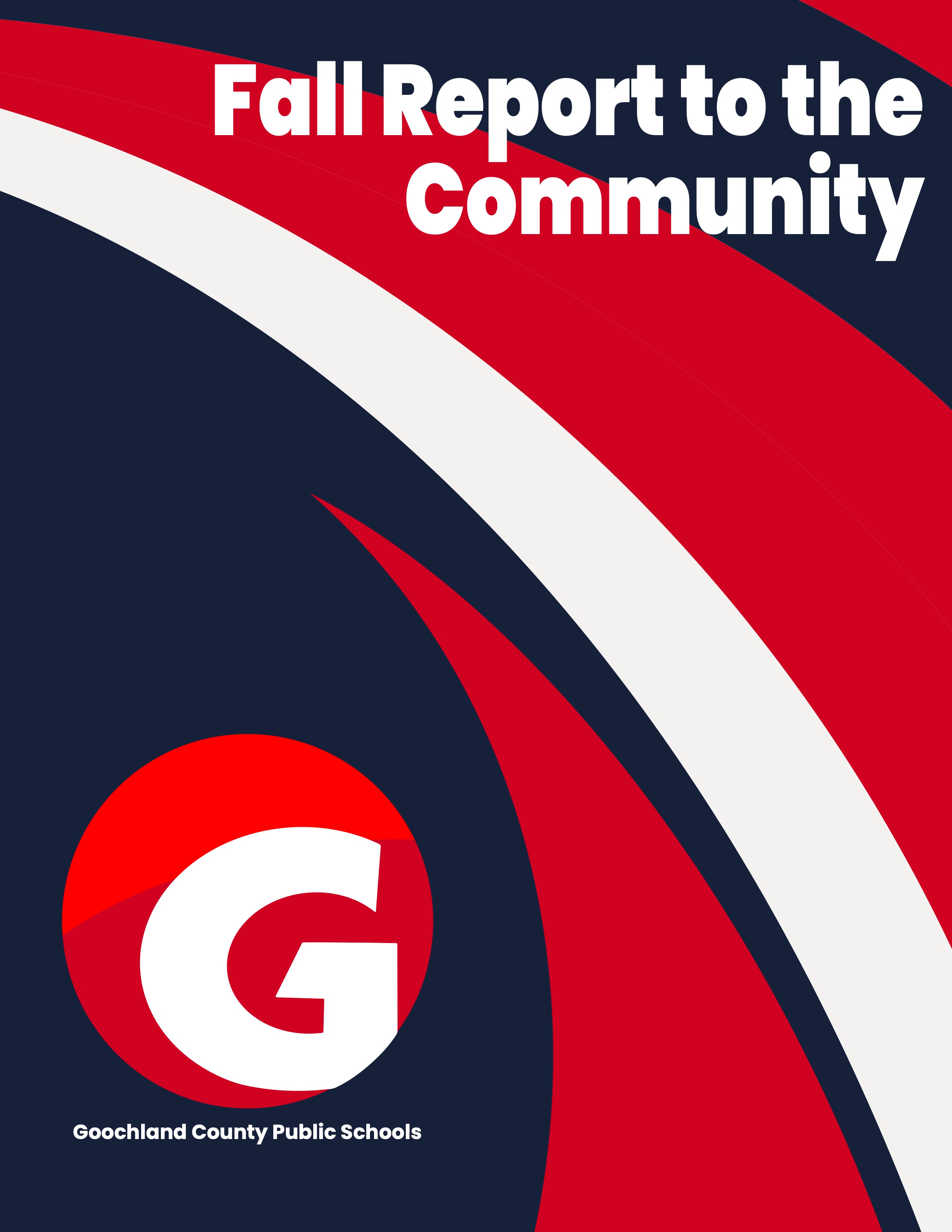 Cover of Spring 2023 Annual Report: Red, white, and blue swirls with the Goochland G